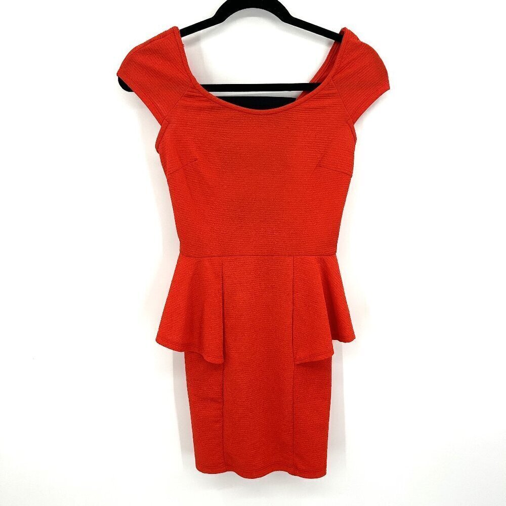 CHARLOTTE RUSSE Red Bodycon Peplum Boat Neck Strappy Back Stretch Mini Dress XS